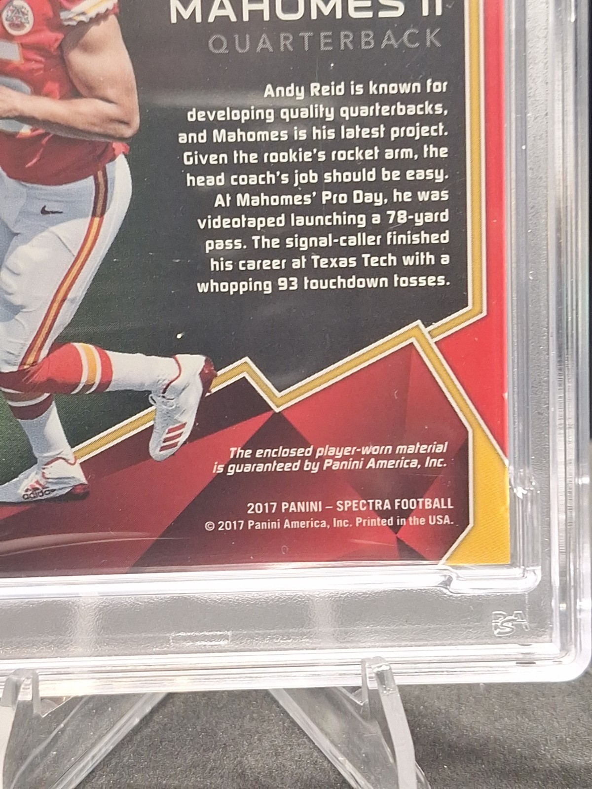PATRICK MAHOMES Player Worn Rookie Patch PSA 8 /199  - 2017 Spectra