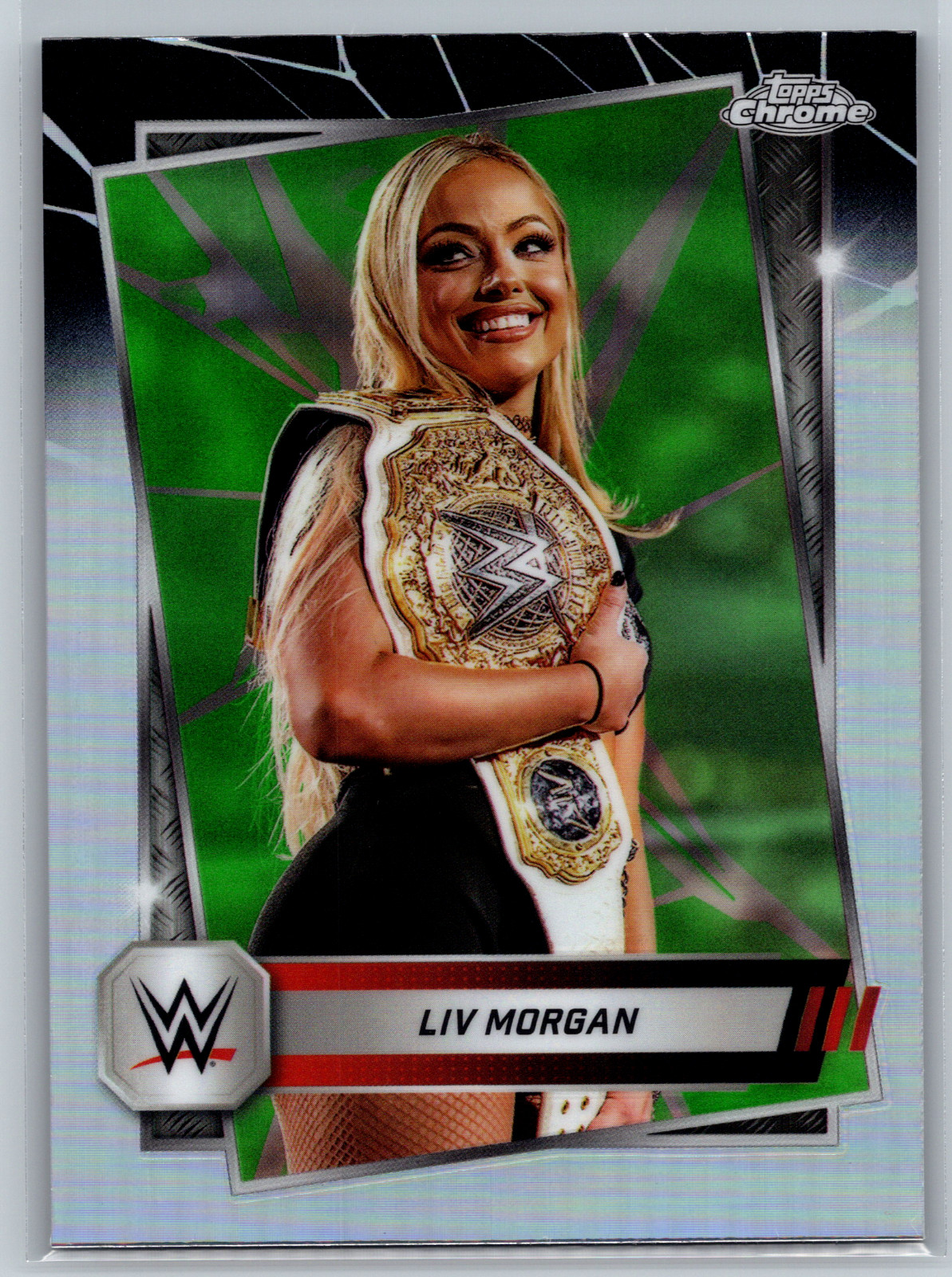 Liv Morgan 2025 Topps Chrome WWE Neon Green & Black Refractor #146