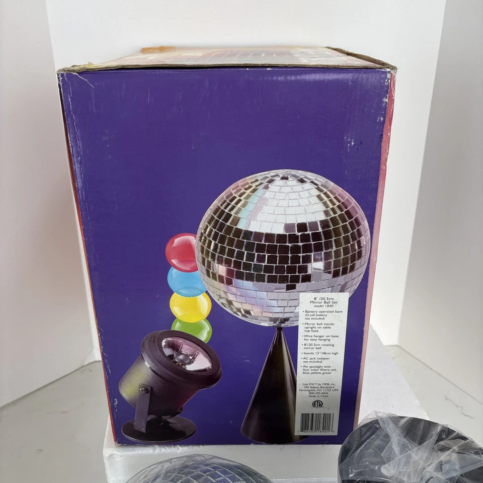Vtg Mirror Disco Ball Lite F/X Attitude Lighting Mirror Ball Set New Open Box - Image 4 of 4