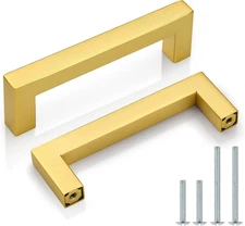 Gold Cabinet Handles 3-3/4 Inch(96Mm) Hole Centers Drawer Pulls Stainless Steel