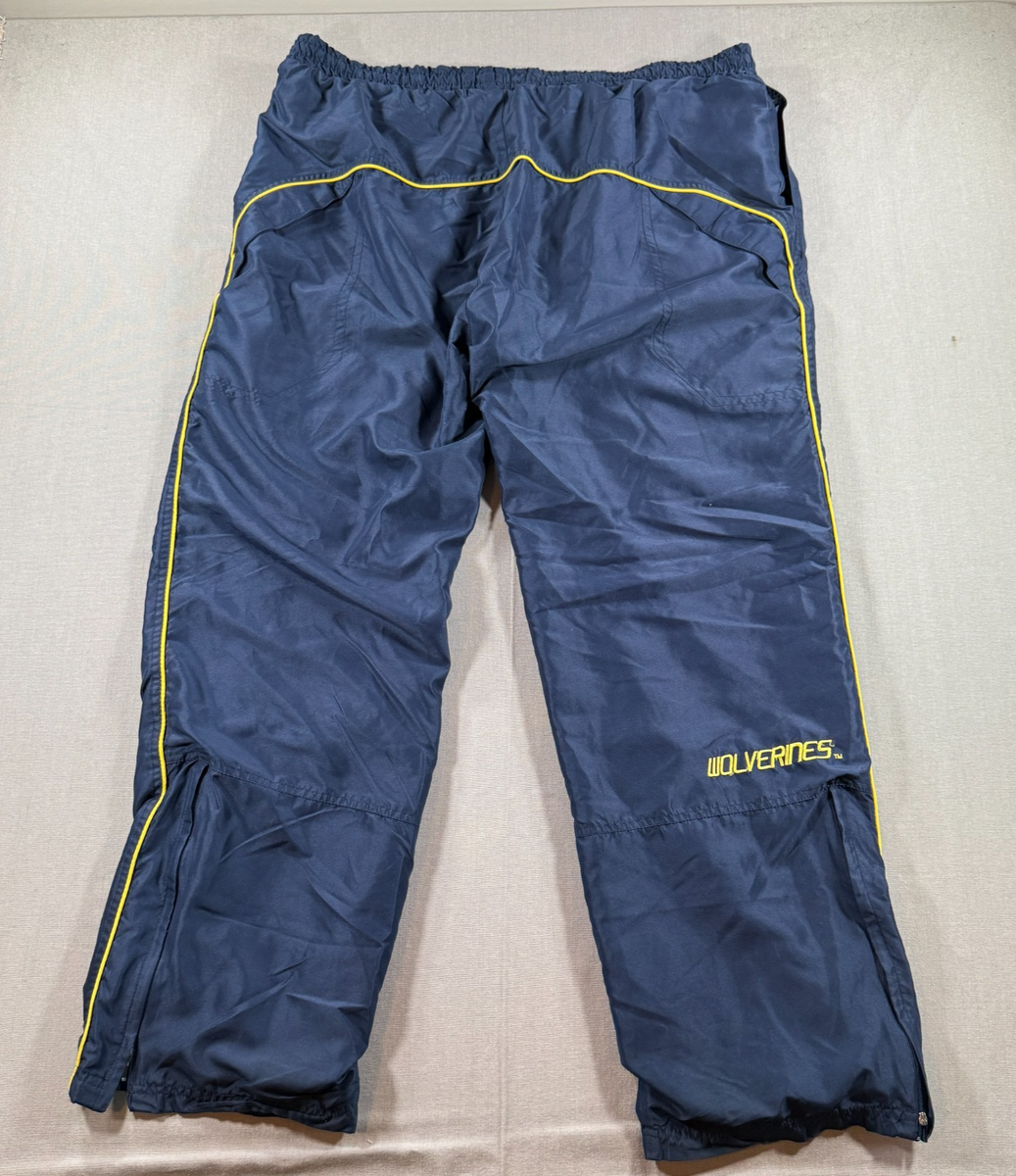 VTG Michigan Wolverines Track Pants Mens 2XL Blue Windbreaker Mesh