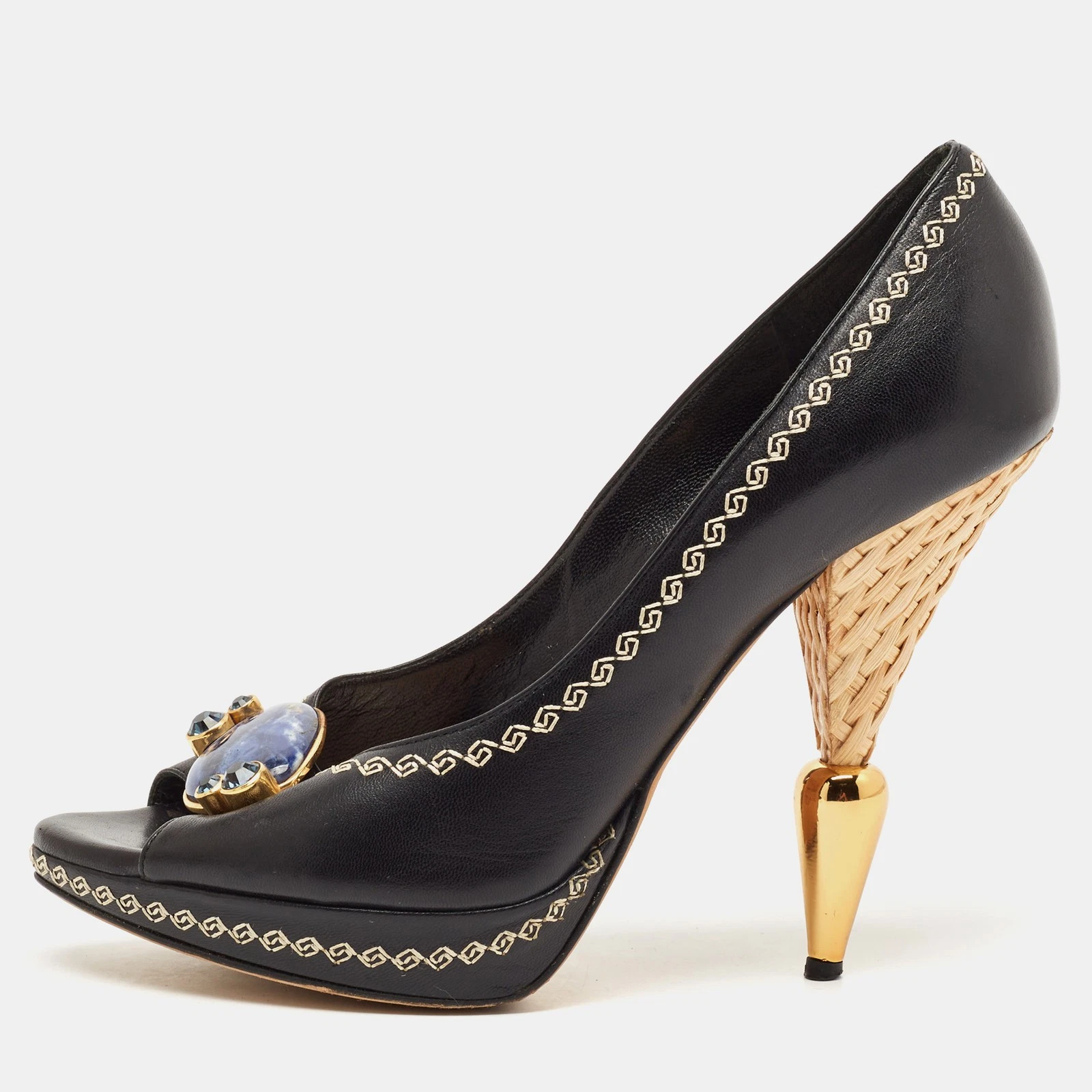 Escarpins bout ouvert Dior cuir noir détail nœud taille 36