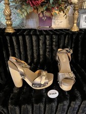 Insane Cushion FLOGG Cassie Sandals Pewter Sz 8 Wood Platform Heels Leather