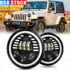 Pair 130w Black 7 Round Led Headlights For Jeep Wrangler 1997-2018 Tj Lj Jk