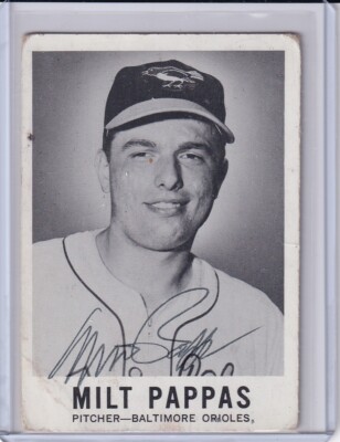 1960 LEAF #57 MILT PAPPAS HAND SIGNED AUTOGRAPH BALTIMORE ORIOLES 7083