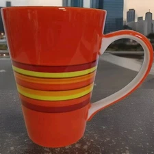 Coffee Tea Mug Harry and David,  Red and Color Stripes Slender Ceramic