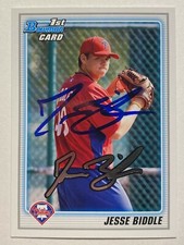 Jesse Biddle Signed Bowman #BDPP6 2010 Card Philadelphia Phillies Auto MLB RAD
