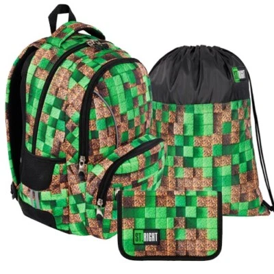 Schulrucksack Rucksack Schulranzen Ranzen Pixel Cubes Game St.Right Set 3 teilig
