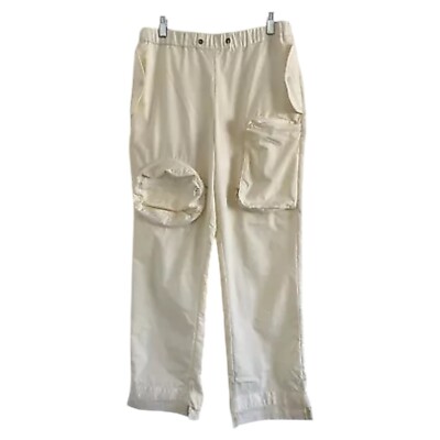 C EST BON Women s Cream Nylon Parachute 100% Polyester Pocketed Pants-SMALL