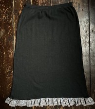 Vtg 90s Black Poly Viscose Ribbed Ruffle ANONYMOUS Tube Elastic Waist Skirt XS S