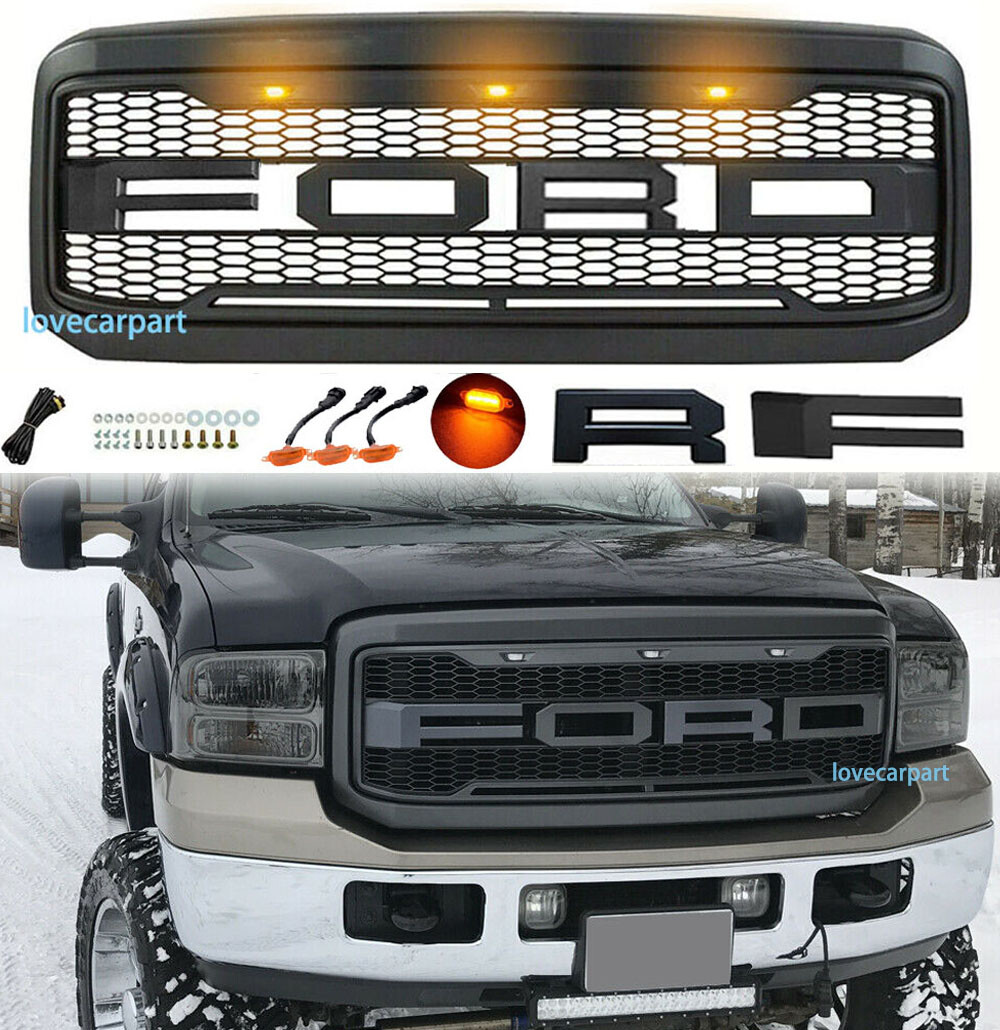 For For-d 2005 06 2007 F250 F350 F450 Grill Super Duty Grille Raptor Style w/LED