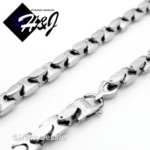 18" -40" HERREN Edelstahl SCHWER 8mm Silber Interlock Knochen Gliederkette Halskette - Bild 2 von 6