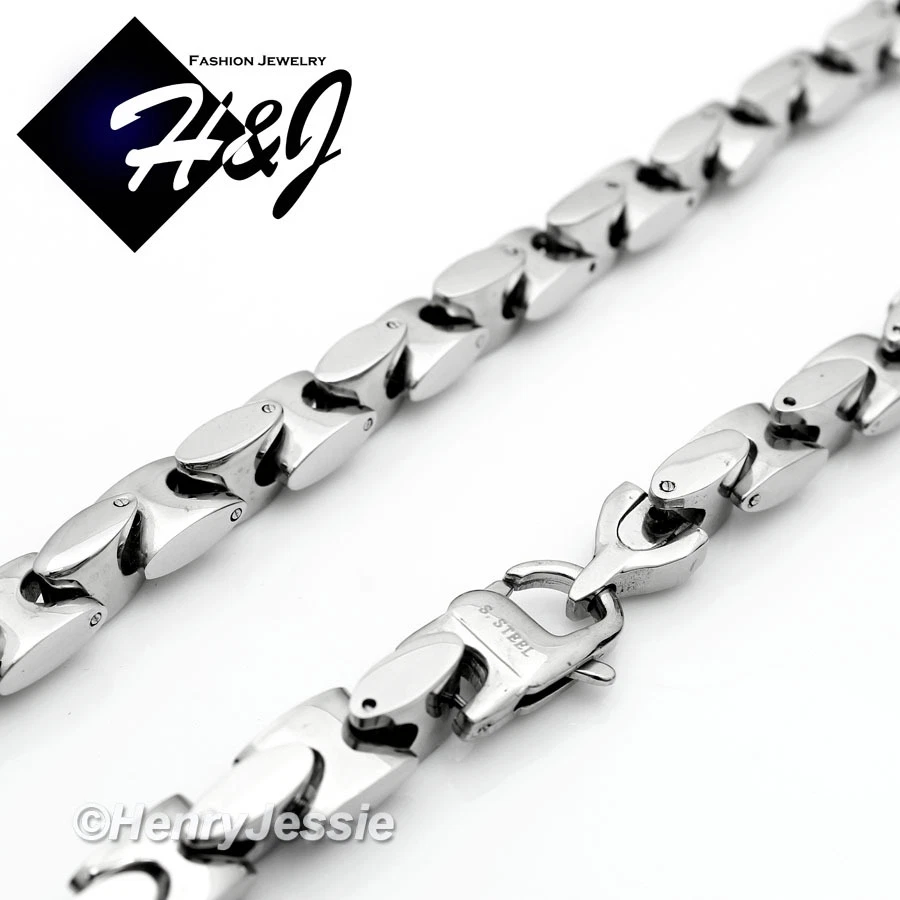 Collar de cadena de eslabones de huesos de enclavamiento de plata de 8 mm pesado de acero inoxidable de 18"-40" para hombres Foto 2 de 4