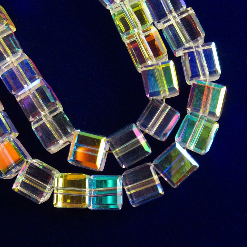 Cubo colgante de cristal de titanio arco iris blanco AB facetado 70 piezas 8x8x8 mm Y-720 Foto 2 de 4