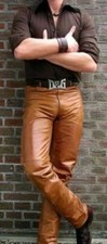 Mens Leather Jeans Pants Trouser 5 Pockets Cowhide Brown Breeches BLUF Levis 501