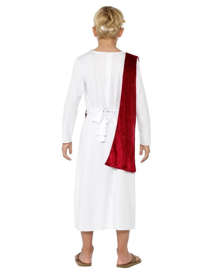 CEASER ROMAN TOGA CHILD JULIUS CAESAR THE GREAT GREEK GOD BOYS COSTUME WHITE RED - Image 3 of 4