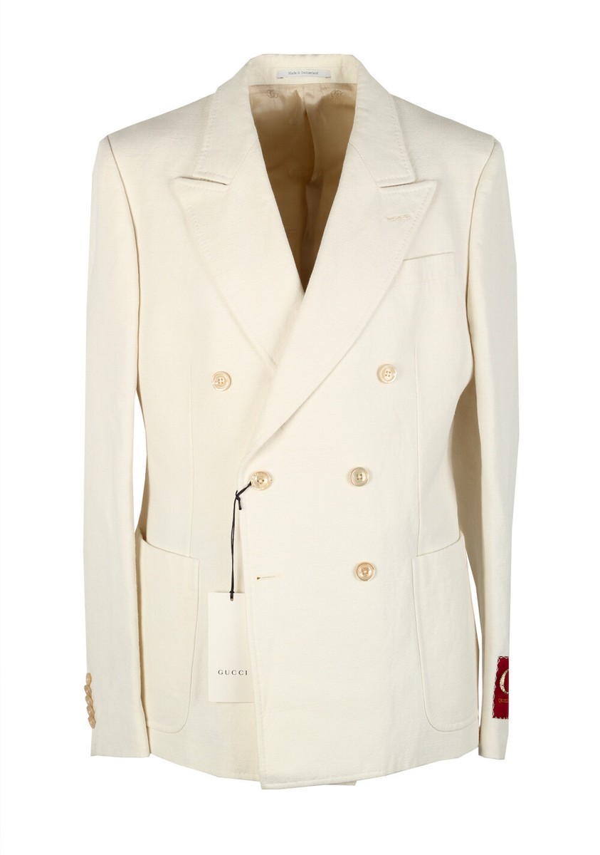 Gucci Off White Double Breasted Signature Sport Coat Size 52 IT