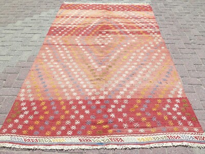 Embroidery Rug, Handmade Kilim, Area Rugs, Antique Wool Rug Floor Carpet 61X104''