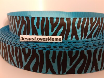 Grosgrain Ribbon Blue & Black Zebra Pattern African Wild Animals Craft Trim 7/8''