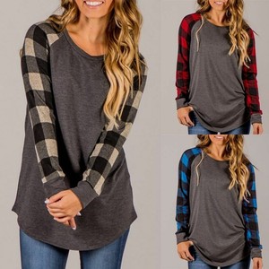 plaid sleeve baseball tee