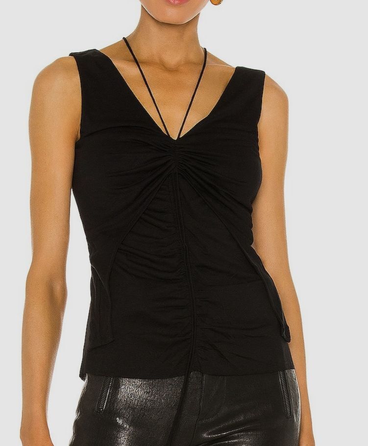 $245 Helmut Lang Women's Black Drawstring Scala Ruched Tank Top