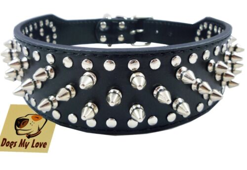 Sharp Spiked Studded PU Leather Collar for Large Dog Pet Pitbull Mastiff Durable - Foto 1 di 9