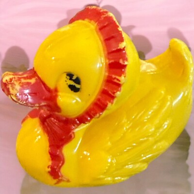 Vintage Hard Plastic Yellow Duck Rattle Toy - Read-