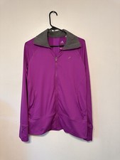 Adidas Womens Track Jacket Full Zip Purple Gray Thumb holes Pockets Size Large