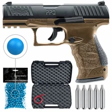 Umarex T4E Walther PPQ M2 .43Cal FDE Paintball Pistol & Blue100 Rubber Balls&CO2