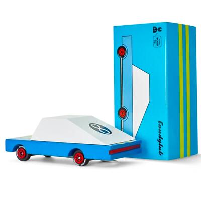 Holz Spielzeug Auto Kinder Sammlerstück Modern Vintage Blau Racer Spielzeugauto Candylab