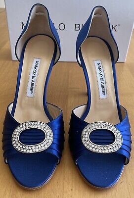 $755 New MANOLO BLAHNIK SEDARABY Blue Satin SHOES sz 8 $755 New MANOLO BLAHNIK SEDARABY Blue Satin SHOES sz 8