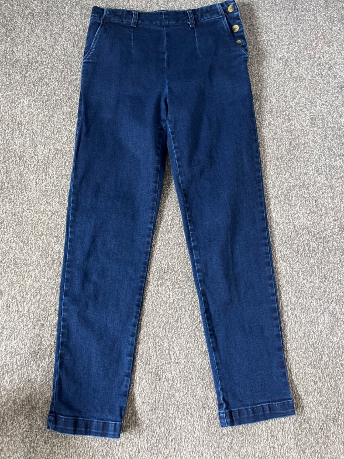 Seasalt Ladies Waterdance Denim Blue Trousers Jeans Side Buttons Size