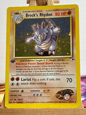 Brock's Rhydon 2/132 Gym Heroes Holo 1st Edition Englisch VG Pokemon ...