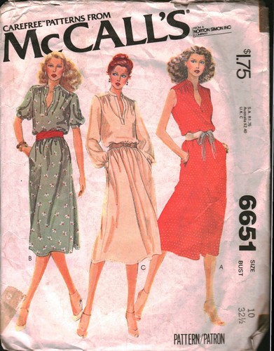 6651 Vintage McCalls SEWING Pattern Misses Pullover Dress Carefree Casual 1980s