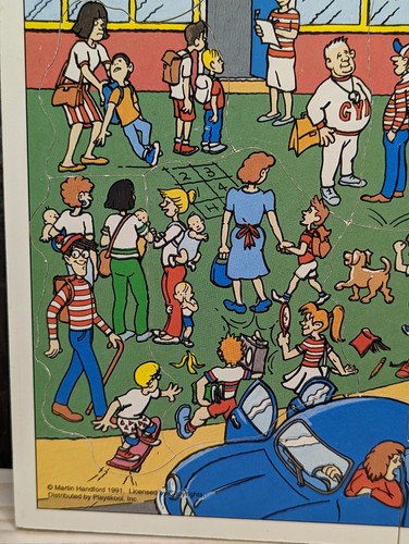 Rompecabezas de madera Playskool Where’s Waldo primer día de clases de colección 1991 divertido aprendizaje - Imagen 4 de 10