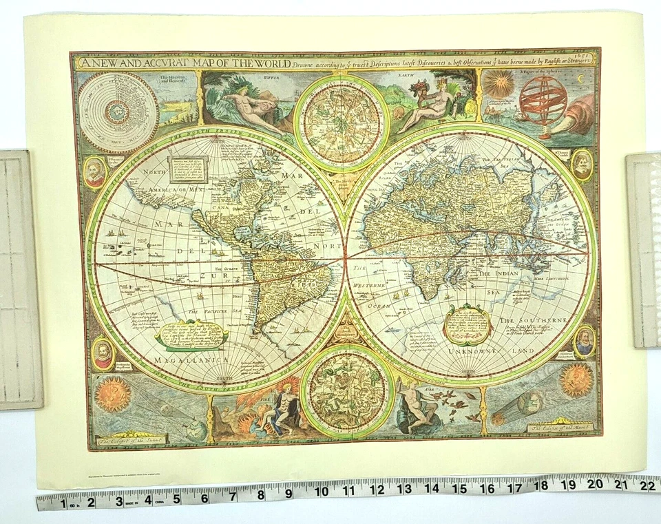 Historic Hammond Map Reproduction Poster New And Accurate MAP OF THE WORLD 1651 - Image 4 of 4
