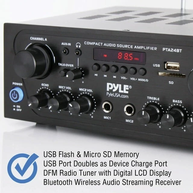 Pyle Amplifier Stereo Receiver Bluetooth Home Audio 250 Watt 2 Channel Amplifier - Image 3 of 4