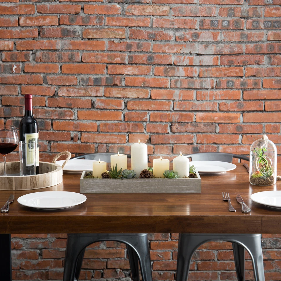 MyGift 17-Inch Rustic Wood Decorative Serving Trays with Cutout Handles Set of 2 - Image 3 of 4