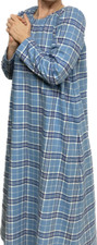 Ladies S M L XL 1X 2X 3X long full nightgown Organic cotton blue plaid flannel