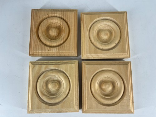 4 Ornamental Moulding Bullseye 3.5” Square Rosette, Can Paint or Stain