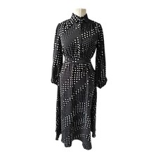 Lipsy Dress Monochrome Polka Dot Midi Long Sleeves  Dress UK 10 New With Tags