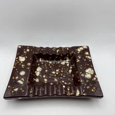Vintage  Rectangle Ceramic Ashtray Brown with White Specks Signed TC '82