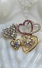 Vtg Jewelry Heart Brooch Pin Lot Double ❤️ Chatelaine AB, Clear Pink rhinestones — photo 3