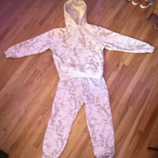 Calvin Klein Women's 2-Piece Fleece Camo Hoodie  Pants Set White/Gray M