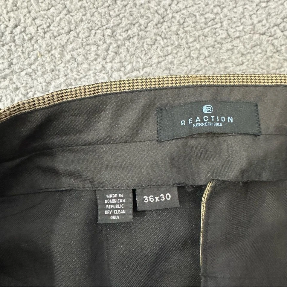 Pantalones de vestir Reaction Kenneth‎ Cole para hombre 36x30 tostados pata de gallo plisados pantalones Foto 3 de 4
