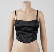 Black Satin Cowl Neck Corset Top - Bustier Style Crop Top Size Medium