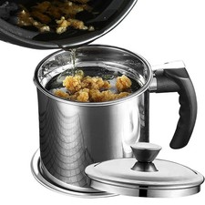 Stainless Steel Grease Container，with Fine Mesh Strainer，with Lid and Easy-Gr...