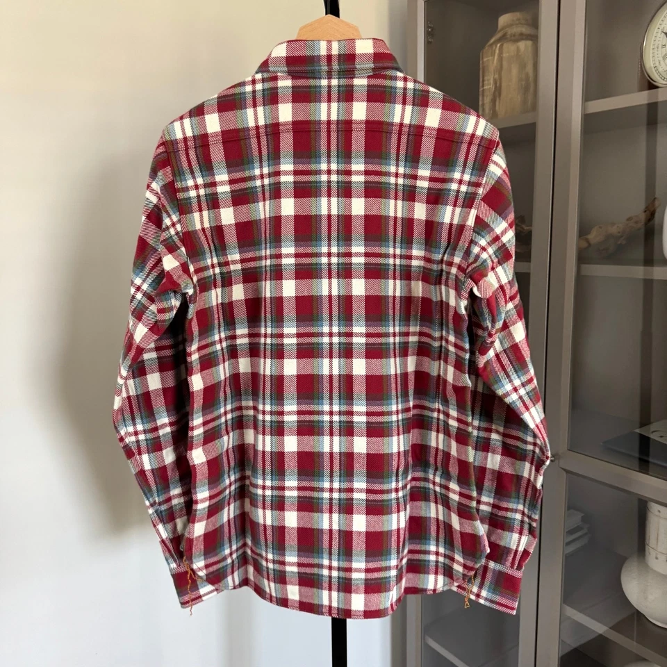 Iron Heart Red Ultra Heavy Flannel Crazy Check Work Shirt M NEW 12oz Long Sleeve - Image 4 of 4