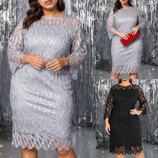 Plus Size Women Lace Midi Dress Bodycon Ladies Evening Cocktail Party Ball Gown
