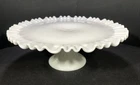 Vtg Fenton Pedestal Cake Stand Olde Virginia Milk Glass Thumbprint 12.75” MCM